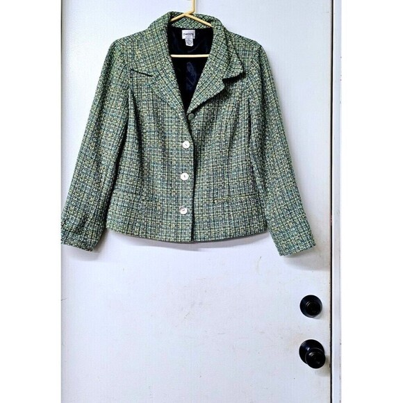 Chico's Tops - CHICO'S 2 Tweed Green Long Sleeve Button-Up Women Jacket (1)